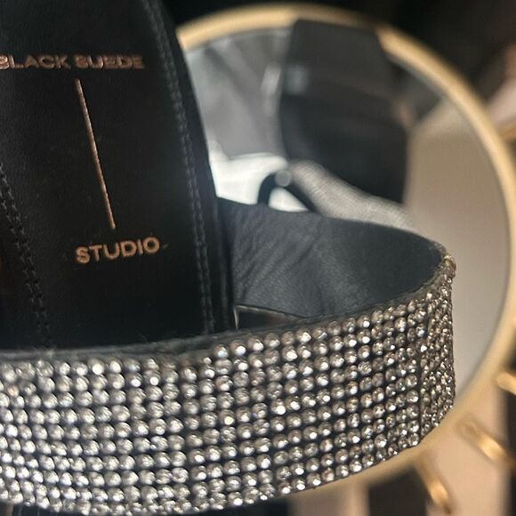 Black Suede Studio Crystal Double Strap Sandals - Picture 2 of 6